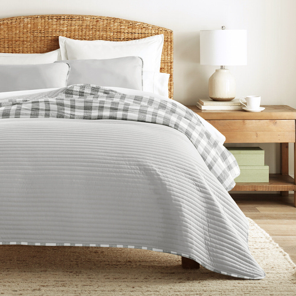 Watercolor Plaid Reversible Quilted Coverlet Set