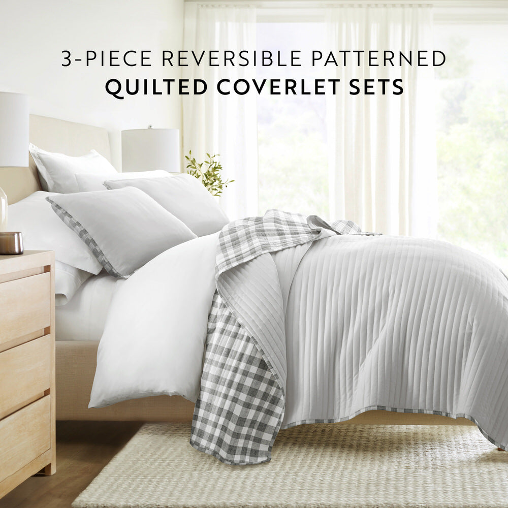 Watercolor Plaid Reversible Quilted Coverlet Set