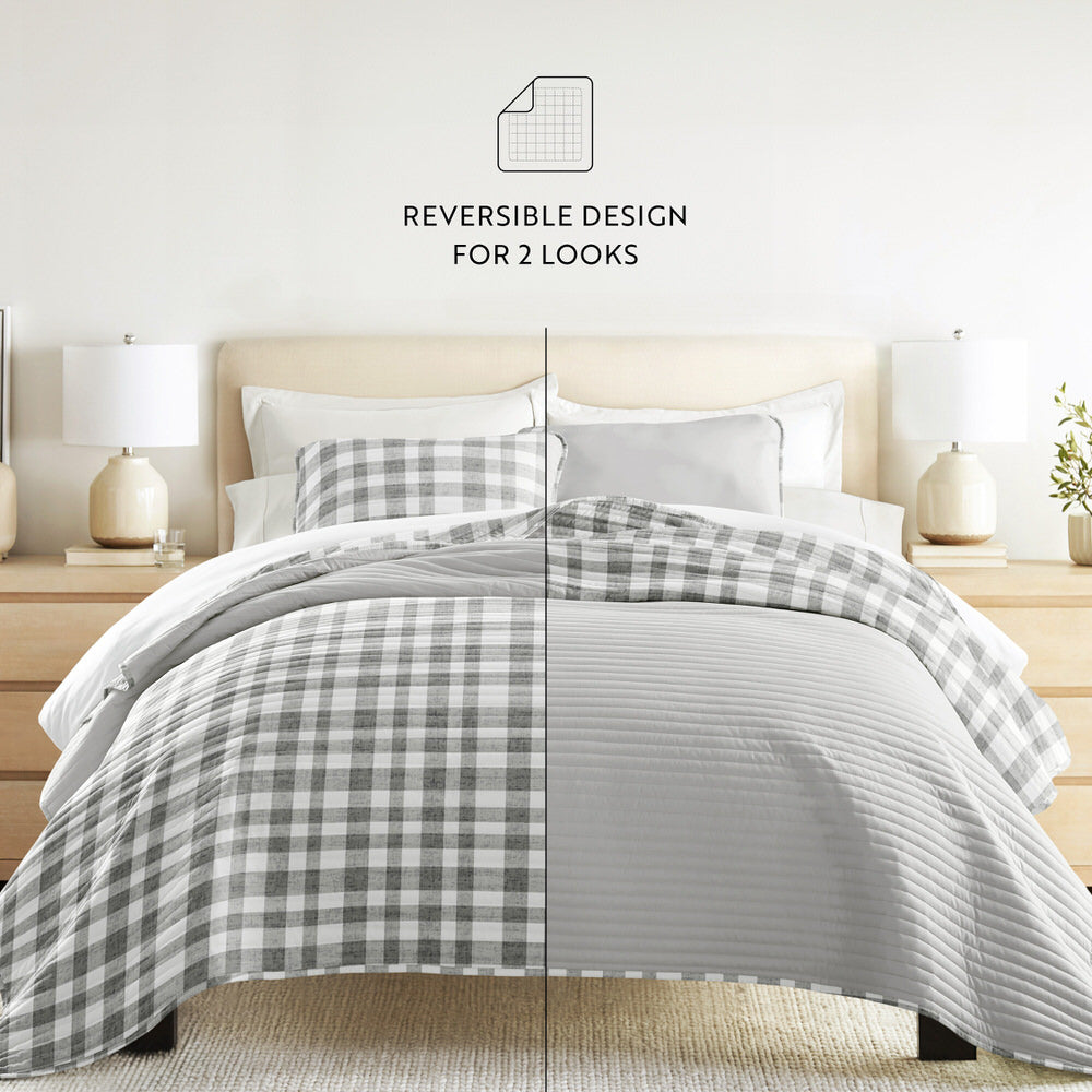 Watercolor Plaid Reversible Quilted Coverlet Set